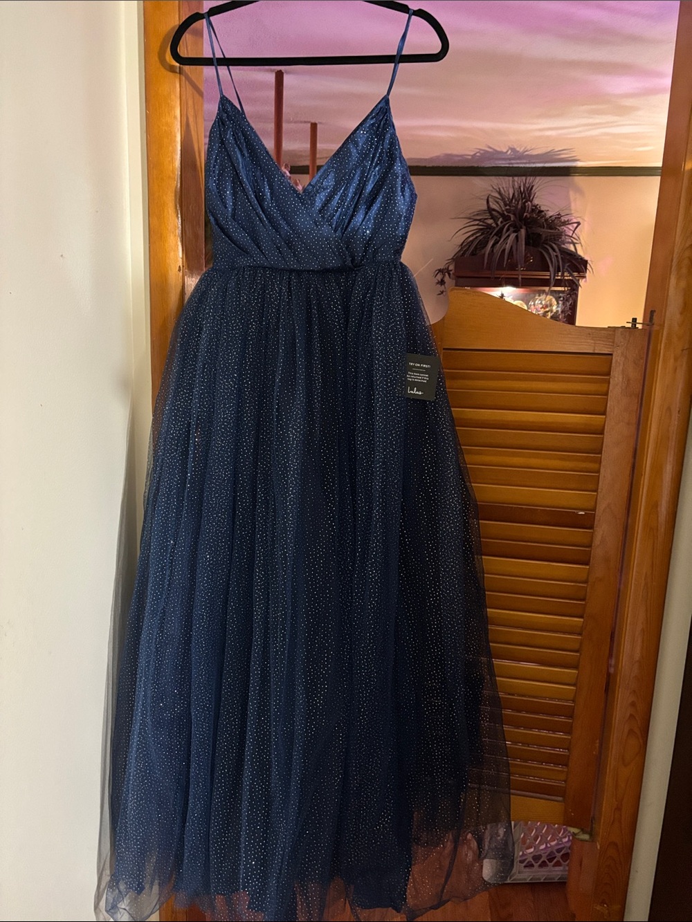 Lulu's Navy Sparkle Tulle Prom Gown